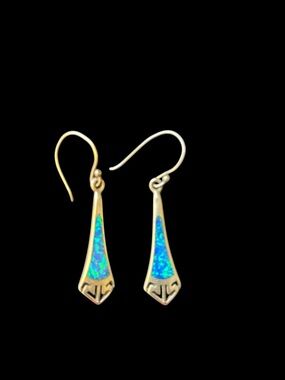 Sterling Silver Blue Opal Teardrop Dangle Earrings - Women Jewelry